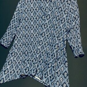 Chico's Navy and White Diamond Pattern Blouse